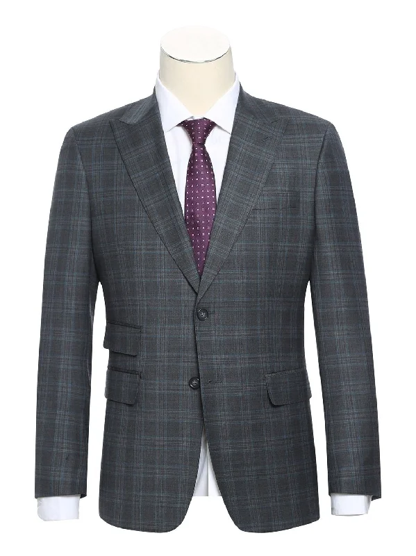 English Laundry Slim Fit Two Button Wool Gray Checked Peak Lapel Suit