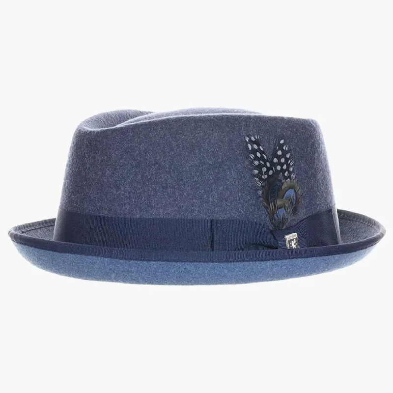 Stacy Adams Provato Knit Stingy Brim Diamond Crown Wool Felt Fedora in Navy