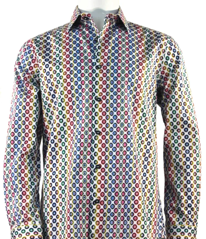 Pink Printed Men's Long Sleeve Button-Up Cotton Shirt
