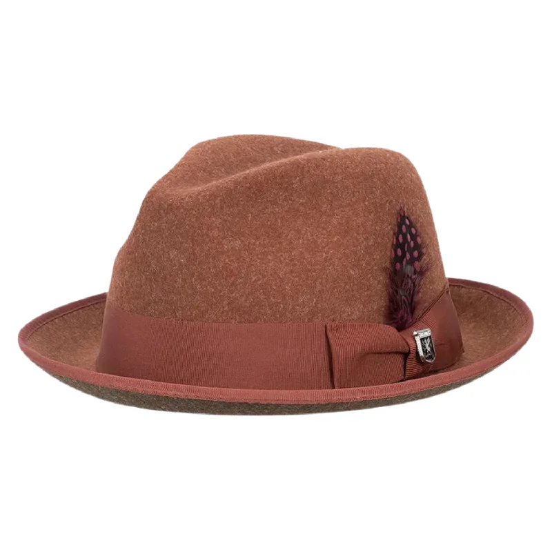 Stacy Adams Rust Provato Knit 2" Brim Pinch Fedora with Contrast Underbrim