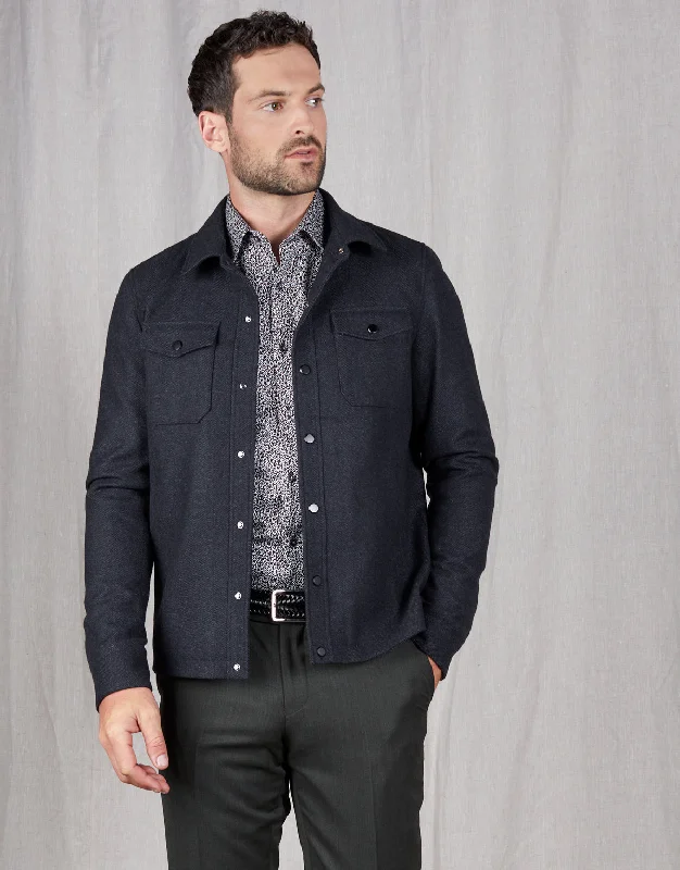 Makara Patch Pocket Navy Herringbone Overshirt