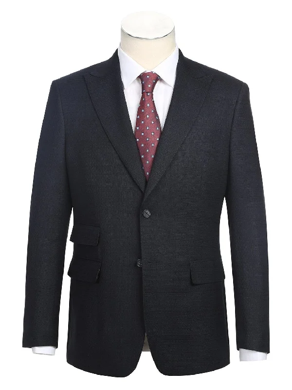 English Laundry Slim Fit Two button Black Blue Check Peak Lapel Suit