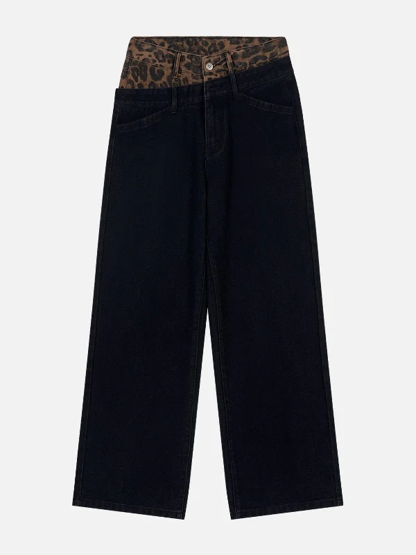 Aelfric Eden Leopard Print Double Waist Jeans