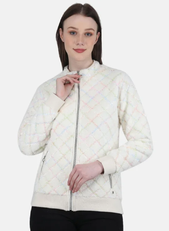 Women Off White Solid Jacket