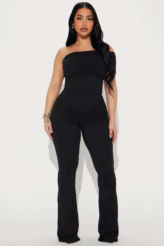 Fiona One Shoulder Pant Set - Black