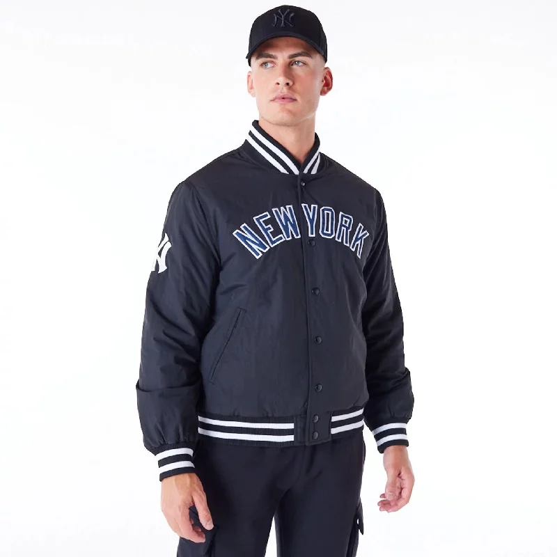 Men's Coats with Convertible CollarsNew York Yankees MLB Wordmark Black Bomber Jacket Men's Coats with Convertible CollarsNew York Yankees MLB Wordmark Black Bomber Jacket